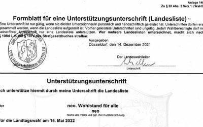 Unterschriftensammlung zur Wahlzulassung Landtagswahl NRW hat begonnen